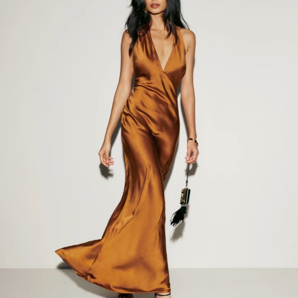 NWT Reformation Daniela Silk Maxi Dress Gown - Copper Party Cocktail Event - Picture 3 of 9